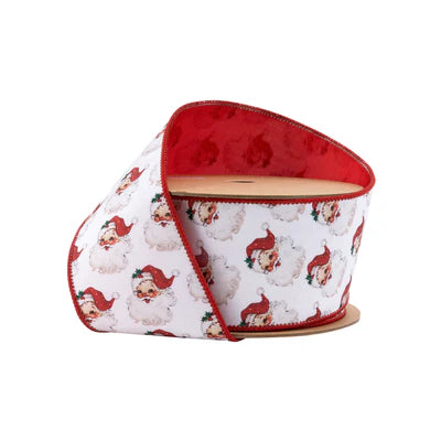 2 1/2"X10YD WIRED REVERSIBLE DUPIONI - SANTA FACE W/RED BACKING - LARIBBON - 8111W-250-63E