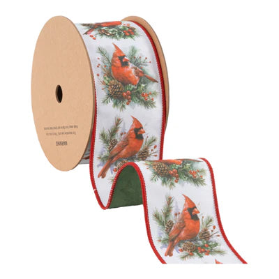 2 1/2"X10YD WIRED DUPIONI - CARDINAL W/ GREEN BACKING - LARIBBON - 8116W-036-63E