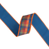 1.5"X10YD WIRED DUPIONI - FALL PLAID BLUE/ORANGE WITH BLUE BACKING - 8204W-368-38E