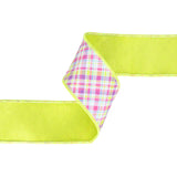 2.5"X10YD WIRED DUPIONI RIBBON - BIAS PLAID PURPLE/GREEN W/GREEN TAFFETA FUSED BACK - 8226W-555-63E