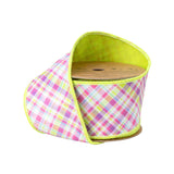 2.5"X10YD WIRED DUPIONI RIBBON - BIAS PLAID PURPLE/GREEN W/GREEN TAFFETA FUSED BACK - 8226W-555-63E