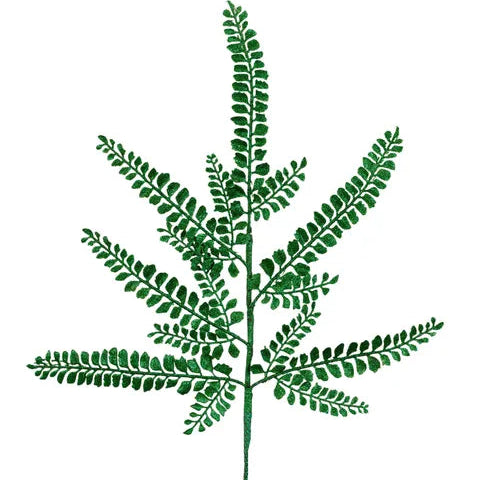 16"L GLITTER FERN SPRAY X6 - LASER EMERALD GREEN - XS236406