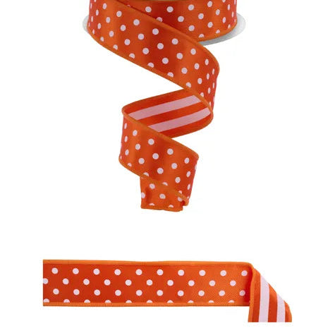 1.5"X10YD POLKA DOT/STRIOED/FUSED  - D'LUX - ORANGE/WHITE - LX305520