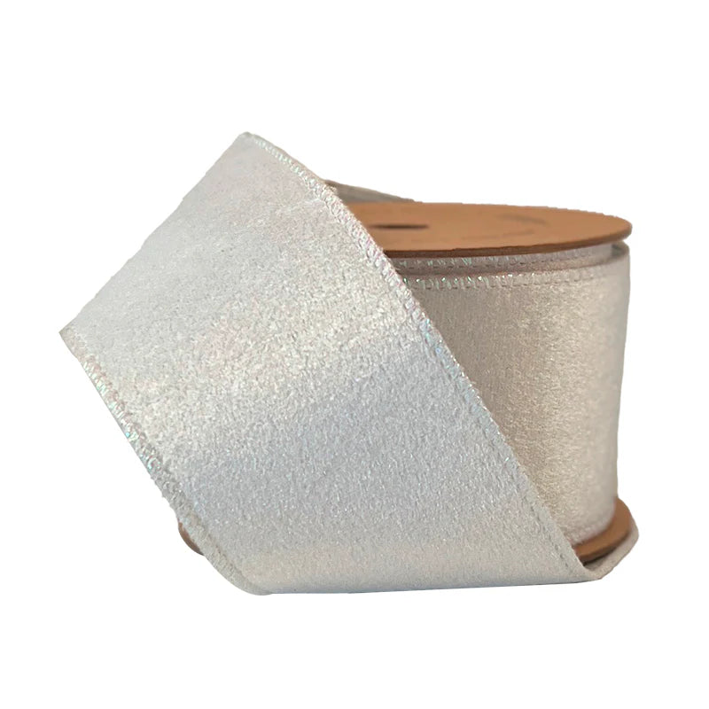 2 1/2"X10YD REVERSIBLE VELVET/LUREX WIRED RIBBON - WHITE/SILVER - LA RIBBON - WR-10224-063-10