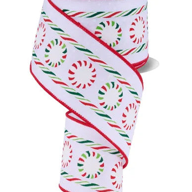 2.5"X10YD GLITTER PEPPERMINT/SATIN - WHITE/RED/GREEN - RGF180827