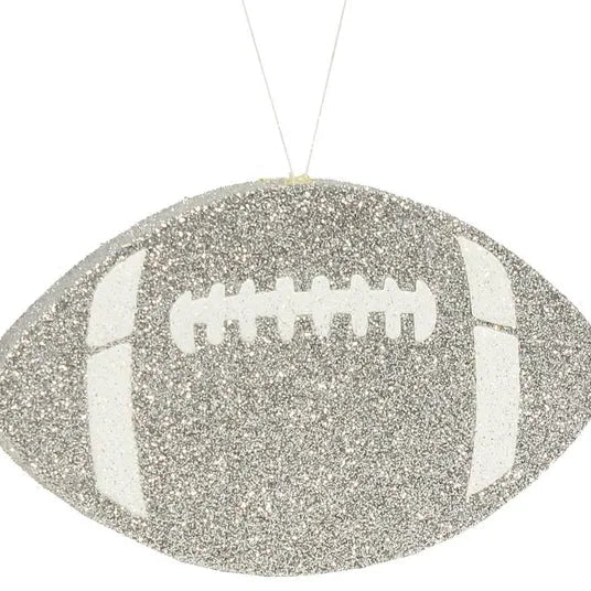 5"WX3.125"H GLITTER FOOTBALL - SILVER/WHITE - MD0271AX