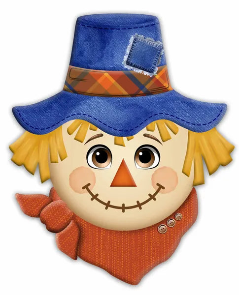 12"HX10"L SCARECROW W/HAT SIGN - NATURAL/BLUE/ORANGE - MD1901N3