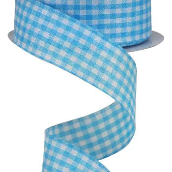 1.5"X10YD GLITTER ON WOVEN GINGHAM CHECK - BLUE/WHITE - RGA179603
