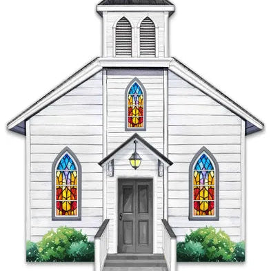 14"H X 9"L METAL/EMBOSSED WOOD CHURCH - WHITE/YELLOW/RED/GREEN - MD181327