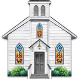 14"H X 9"L METAL/EMBOSSED WOOD CHURCH - WHITE/YELLOW/RED/GREEN - MD181327