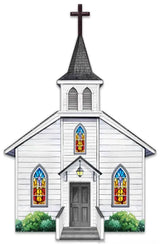 14"H X 9"L METAL/EMBOSSED WOOD CHURCH - WHITE/YELLOW/RED/GREEN - MD181327