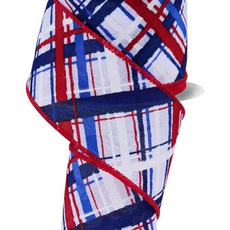 2.5"X10YD DIAGONAL MULTI WIDTH PLAID - WHITE/RED/BLUE/NAVY - RGH118824
