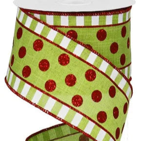 2.5"X10YD GLITTER STRIPES AND DOTS - LIME/RED/WHITE - RG01405W1