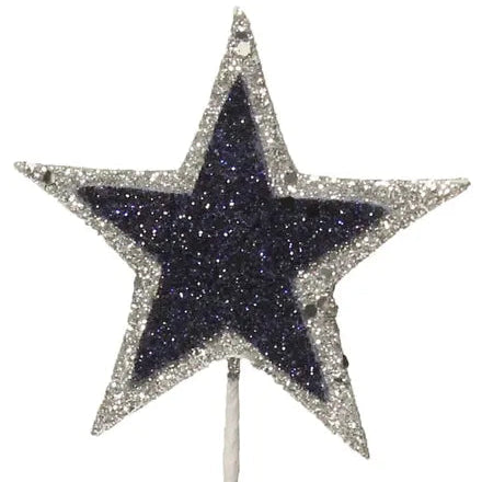 15"L GLITTERED STAR PICK - SILVER/NAVY - MZ1886