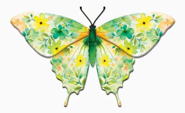 13.5"LX8.45"H BOTANICAL BUTTERFLY SIGN - GREEN/YELLOW - MD1734K4