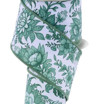 2.5"X10YD CHINOISERIE FLORALS - WHITE/MULTI SAGE - LS300127