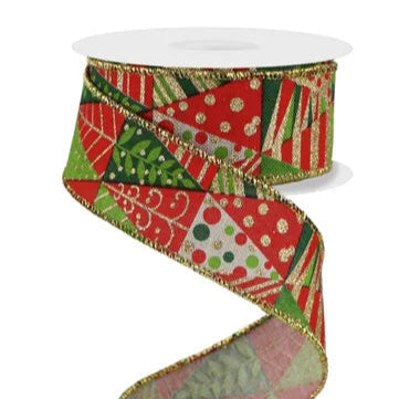 1.5"X10YD TRIANGLE MULTI TREE/RYL - LIGHT NATURAL/RED/GREEN/GOLD - RGE18392T