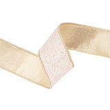 2.5"X10YD WIRED JACQUARD RIBBON - IVORY/GOLD W/ GOLD DUPIONI-FUSED BACKING - 9118W-644-63E