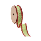 1"X10YD WIRED DUPIONI RIBBON - GREEN APPLE W/ RED TINSEL EDGING - 9121W-548-25E