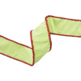 2.5"X10YD WIRED DUPIONI RIBBON - GREEN APPLE W/RED TINSEL EDGING - 9121W-548-63E