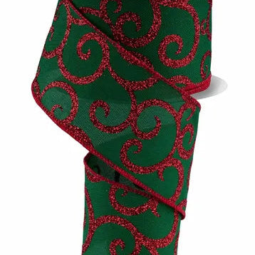 2.5"X10YD GLITTER SWIRL - RED/EMERALD GREEN - RGF178758