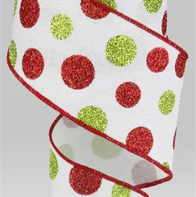 2.5"X10YD MULTI SIZE GLITTER DOTS/ROYAL - WHITE/RED/GREEN - RG0170427