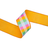 2.5"X10YD WIRED DUPIONI RIBBON - BIRGHT MULTI CHECK W/ YELLOW BACKING - 9222W-014-63E