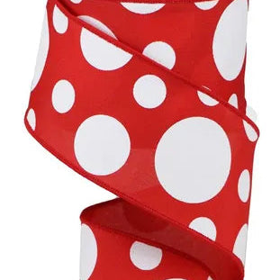 2.5"x10YD GIANT THREE SIZE DOT/PG FABRIC - RED/WHITE - RGA193724