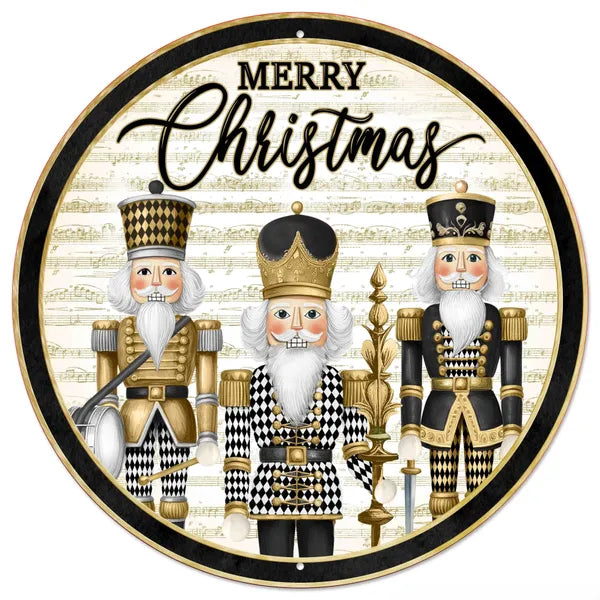 12"DIA HARLEQUIN NUTCRACKERS SIGN - WHITE/BLACK/GOLD/BEIGE - MD177527