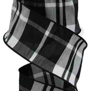 2.5"X10YD PLAID FAUX DUPIONI - BLACK/WHITE - RGA1234CF