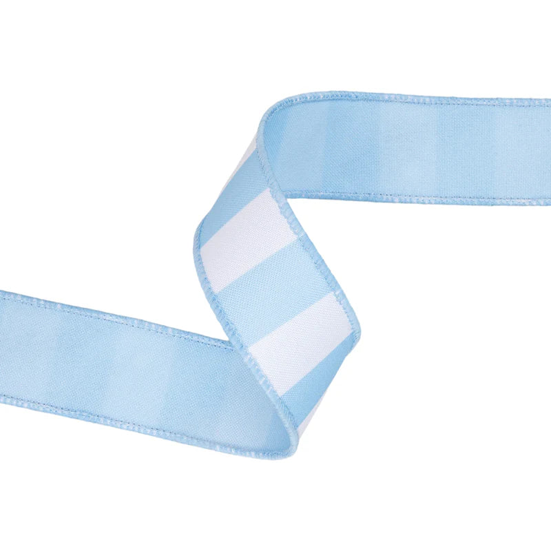 1.5"X10YD WIRED RIBBON - LIGHT BLUE HORIZONTAL STRIPE W/ BLUE BACKING - 9335W-311-38E