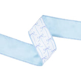 2.5"X10YD WIRED DUPIONI RIBBON - BLUE BOWS ON WHITE W/ BLUE BACKING - 9362W-311-63E