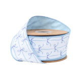 2.5"X10YD WIRED DUPIONI RIBBON - BLUE BOWS ON WHITE W/ BLUE BACKING - 9362W-311-63E