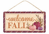 12"L TIN WELCOME FALL W/PUMPKINS SIGN - CREAM/ORANGE/BURGUNDY/MULLBERRY/BROWN - MD1220