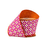 4"X10YD WIRED DUPIONI RIBBON - PINK/ORANGE GEOMETRIC FLORAL W/ ORANGE BACKING - 9396W-005-100E