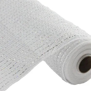 10"X10YD WIDE FOIL MESH - WHITE W/LASER SILVER FOIL - RE136641