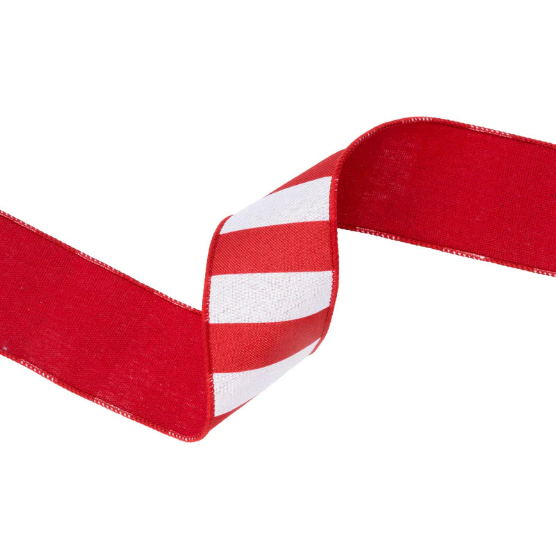 2.5"X10YD WIRED RIBBON - CABANA HORIZONTAL STRIPE RED - 9555W-250-63E