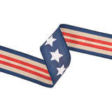 2.5"X10YD WIRED RIBBON - NATURAL PATRIOTIC BLUE STAR - 9556W-032-63C