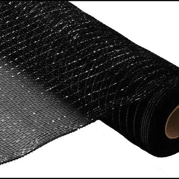 21"X10YD METALLIC MESH - BLACK W/BLACK FOIL - RE100102