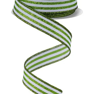 7/8"X10YD GLITTER VERTICAL STRIPE - WHITE/LIME GREEN - RGF7970F5