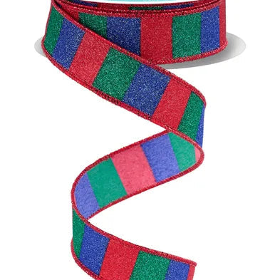 7/8"X10YD HORIZONTAL GLITTER STRIPES - RED/BLUE/EMERALD - RGF7618J5