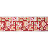 4"X10YD WIRED DUPIONI RIBBON - GINGERBREAD HOUSES ON RED W/ WHITE BACKING - 9725W-250-100E