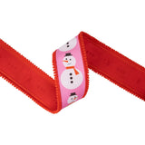 2.5"X10YD WIRED DUPIONI RIBBON - MODERN SNOWMAN ON PINK W/ RED BACKING - 9735W-250-63E