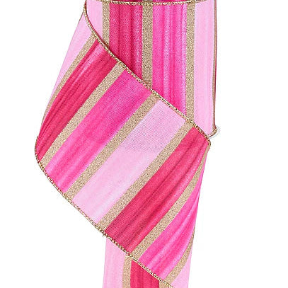 4"X10YD WATERCOLOR STRIPES - WHITE/PINK/FUSCHIA/GOLD - RGH1389MN