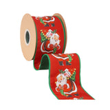 4"X10YD WIRED DUPIONI RIBBON - RETRO SANTA W/ SACK WITH GREEN BACKING - 9749W-036-100E