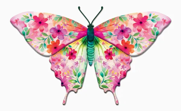13.5"X8.45"H BOTANICAL BUTTERFLY SIGN - PINK/BLUE/GREEN - MD1734K5