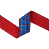 2.5"X10YD WIRED DUPIONI RIBBON - BLUE & RED PLAID W/ RED BACKING - 9753W-008-63E