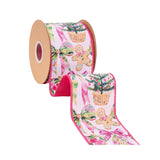4"X10YD WIRED DUPIONI RIBBON - PINK BAUBLES AND BOWS W/ PINK BACKING - 9763W-005-100E