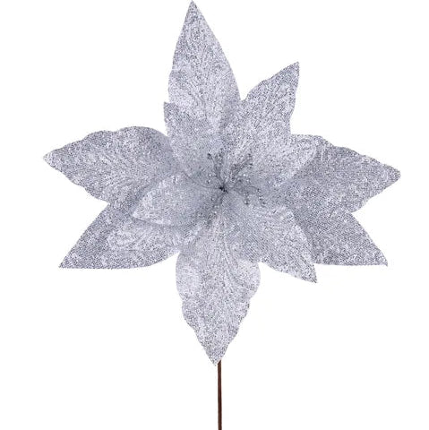 17"DIA X 25"L METALLIC/GLITTER POINSETTIA - SILVER - XS424826