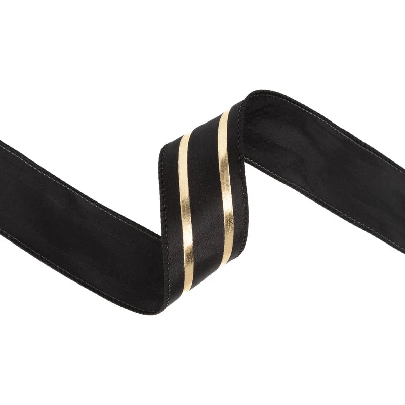 1.5"X10YD WIRED RIBBON - BLACK AND GOLD STRIPE - 9815W-030-38E